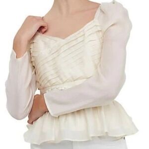 P16" NWT Endless Rose ๐น Statement Ruffle Cream Peplum Long-sleeve Blouse